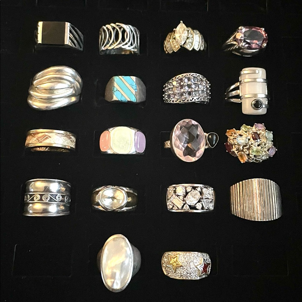Lot Of 18 Sterling Silver .925 Various Style Rings